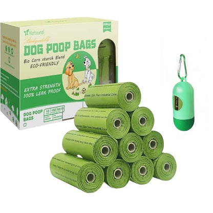 Dog Poop Bags-150 Counts with Holder (10 Rolls), Biodegradable Poop Bags, Eco-friendly and Easy to Open, Thick Dog Waste Bags (Green) - color: Green, size: 1 Count (Pack of 150)