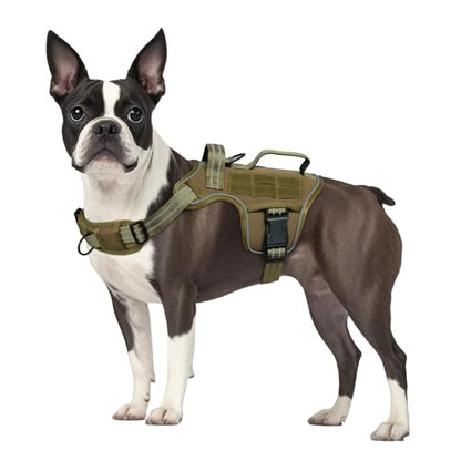 Small Dog Harness, Heavy Duty Tactical No Pull Dog Harness, No Choke, Easy On and Off Pet Vest with Molle System, Adjustable Reflective Dog Vest with Breathable Padded for Walking Hiking Training - color: Khaki, size: S(Neck:16-22",Chest:20-28"),18-35 lbs