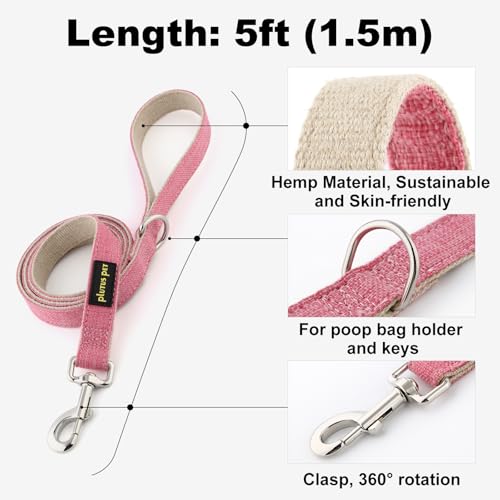 Plutus Pet Cotton Hemp Dog Collar and Leash Set, Adjustable Collar for Small, Medium, and Large Dogs, Heavy Duty and Soft on Skin, Hot Pink, S - color: Hot Pink, size: Small