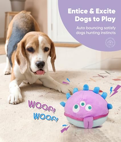 Petbobi Interactive Dog Toys Ball, USB Rechargeable Moving Dog Toy with Barking Sounds, Plush Monster Ball with Washable Cover, 4.9" Pet Toy for Small & Medium Dogs, Christmas & Birthday Gift - color: Purple