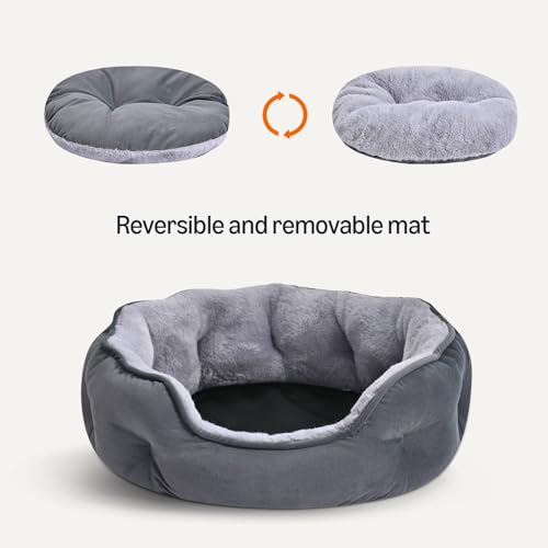 Amazon Basics Round Dog Bed for Medium Dogs, Cat Beds for Indoor Cats, Washable Pet Bed with Soft Plush Cushion, Anti-Slip Bottom, 30x24x8 Inches, Gray - size: L-30"×24"×8"