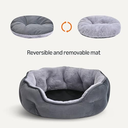 Amazon Basics Round Dog Bed for Medium Dogs, Cat Beds for Indoor Cats, Washable Pet Bed with Soft Plush Cushion, Anti-Slip Bottom, 30x24x8 Inches, Gray - size: L-30"×24"×8"