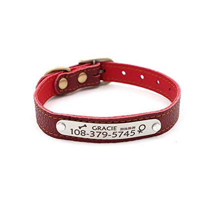 Personalized Leather Cat Collar,Custom with Name Plate and Bell for Boy and Girl Kitten/Cat(XS,Claret) - color: Claret, size: XS