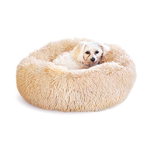 Whiskers & Friends Cat Beds for Indoor Cats, Fluffy Calming Donut Cat Bed, Small Dog Bed Washable - Orthopedic Soft Plush Pet Beds Sized for Kitten to Large Cats & Puppy to Small Dogs - Khaki - color: Khaki, size: 23.00" x 23.00" x 7.00"