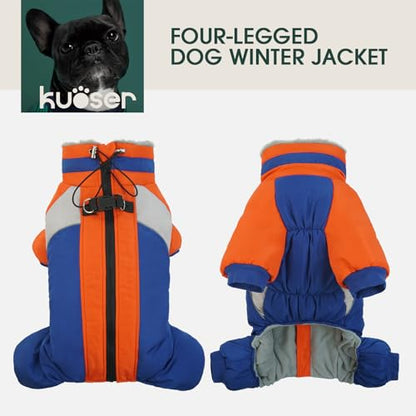 Kuoser Fullbody Dog Coat - Medium Dogs, Warm Winter Coat with Harness, Reflective, Blue L - color: Blue, size: L (PRIORITIZE BACK LENGTH: 16.9'')