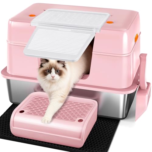 Vivifying Pink Stainless Steel Covered Cat Litter Box – Odor-Control, Easy-Clean Modular Enclosed Kitty Toilet, Elegant Design for Stylish Cat Moms - color: Pink