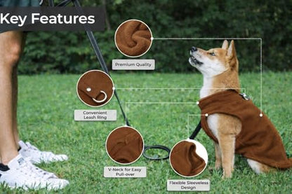 JACKO & CO - Fleece Vest Dog Sweater with Leash Ring - Soft, Warm & Lightweight Pullover Coat for Small & Medium Dogs, Puppies & Cats - Cozy Fall/Winter/Spring Pet Jacket (Chocolate Brown, XS (2-4lbs) - color: Chocolate Brown, size: XS (2-4lbs)
