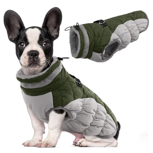 Lelepet Dog Coat Warm Dog Winter Coat Waterproof Dogs Jacket with Harness Built in Reflective Pet Fleece Vest Zip-Up Cold Weather Coats for Dogs Turtleneck & Windproof Coats Chihuahua Army Green XS - color: Army Green, size: X-Small