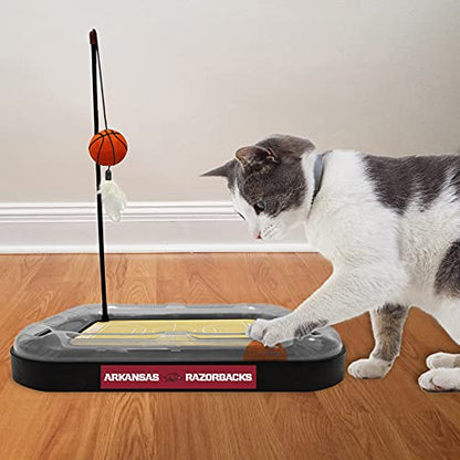 Cat Scratch Toy NCAA ARKANSAS RAZORBACKS REVERSIBLE Basketball Court Felt/Cardboard Cat Scratcher Toy. Interactive Cat Ball Bell in Tracks. 6-in-1 CAT TOY Cat Wand Poll, CATNIP-FILLED Plush Basketball - color: Arkansas Razorbacks