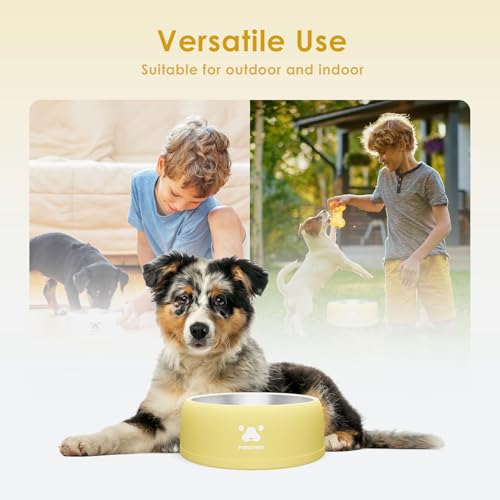 PAWGETHER® Stainless Steel Dog Bowls, Dog Food and Water Bowl Non-Slip Easy to Clean Dishwasher Safe for Puppy Small Medium Dogs Cats Yellow 34oz - color: Yellow (34oz)