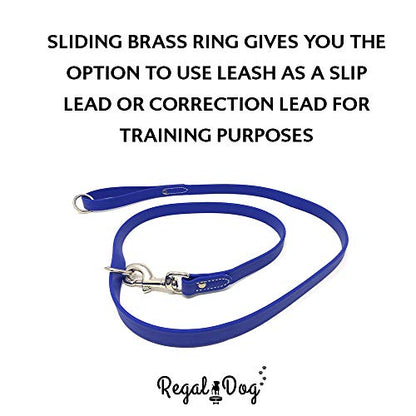 Regal Dog Products Waterproof Leash – 5 ft. Blue Dog Leash with Easy to Use Collar Hook, Lightweight, and Proof Training Pet Lead with Vinyl-Coated Webbing for Small, Medium, Large, or XL Dogs - color: Blue