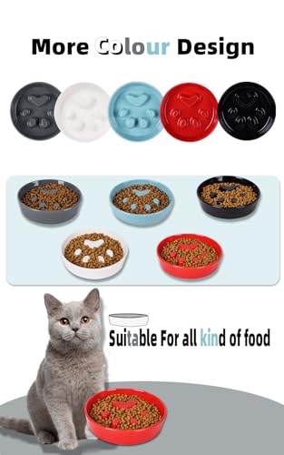 Slow Feeder Cat Bowls, Ceramic Fun Slow Eater Bowl for Cats (Red)