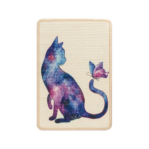 Sisal Cat Scratcher Mat Cat Wall Scratcher for Indoor Scratch Pad Wall Mounted Scratching Post to Protect Couch Carpet Furniture 23.6"x15.7" (Purple Butterfly Cat) - color: Purple Butterfly Cat