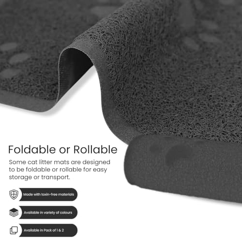 Andalus Small Cat Litter Mat, Pack of 2 - Waterproof, Non-Slip & Easy to Clean Cat Litter Box Mat for Extra Efficient Pet Litter-Trapping, Grey (15.75” X 11.75”) - color: Grey