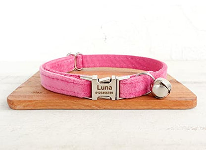 Cat Collar Personalized with Name Phone Number Engraved,Customized with Bell for Small Dogs Puppy Kitten - color: Rose, size: S (6"-10")