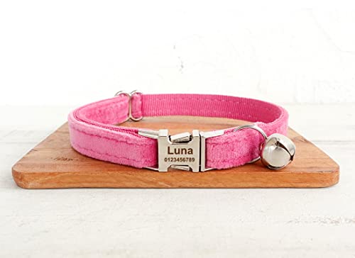 Cat Collar Personalized with Name Phone Number Engraved,Customized with Bell for Small Dogs Puppy Kitten - color: Rose, size: S (6"-10")