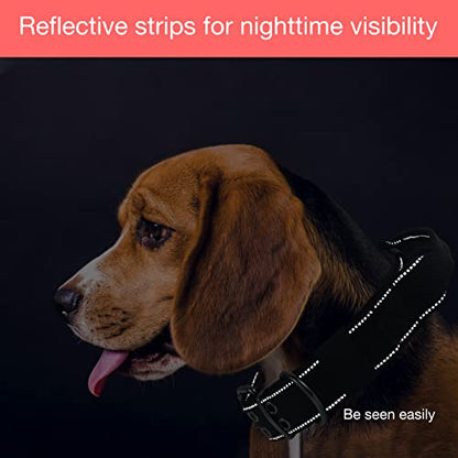 Reflective Dog Collar Heavy Duty Tactical with Control Handle and Metal Buckle for Dog Training(Large, Black) - color: Black, size: Large (Pack of 1)
