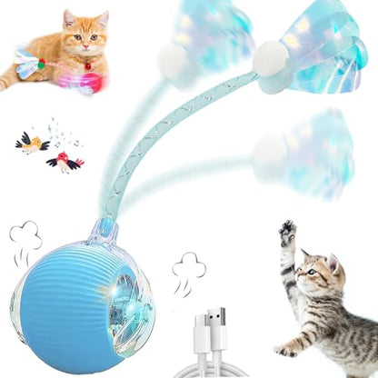Speedy 2.0 Tail Interactive Cat Toys for Indoor Cats, Automatic Cat Toy with Elastic Mesh Tail, Electric Rolling Ball on Carpet, Chirping and Motion Activate Cat - color: Blue