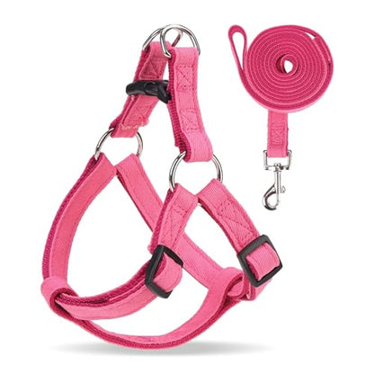 BINGPET Dog Harness Leash Set,Adjustable No Pull Step in Dog Harness,Stylish Denim Puppy Harness for Small and Medium Dogs Easy Walk Training Running(Pink,M) - color: Pink, size: M(Chest Girth:17.3''-23.38'')