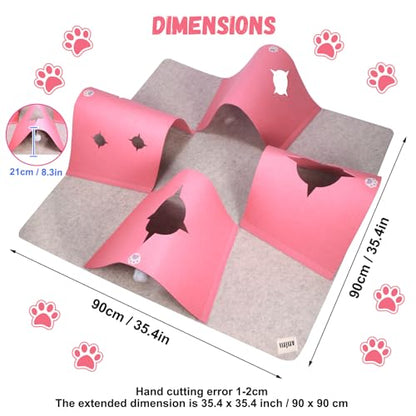 35.4" Large Interactive Felt Cat Activity Play Mat – Ripple Style Hide & Seek Tunnel with Hanging Ball, Foldable Snuffle Mat for Indoor Cats, Kittens, Rabbits, Small Pets, Pink - color: Grey-Pink