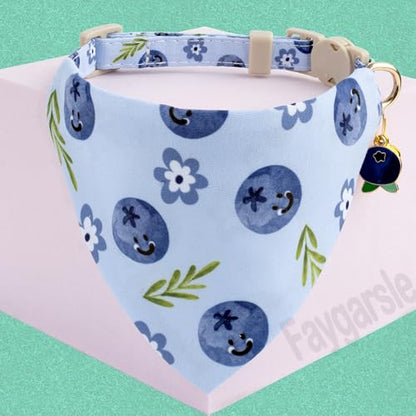 Faygarsle 2 Pack Blueberry Pattern Cat Collar Set with Bandana and Bow Tie, Light Blue, Breakaway Style with Bell - color: Blueberry