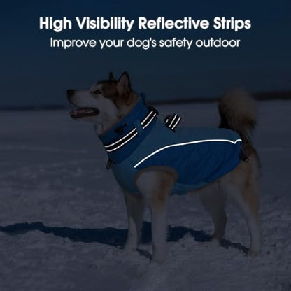 Dog Coats for Large Dogs Winter Waterproof, Warm Dog Cold Weather Coats with D Ring & Adjustable Buckles, Reflective Zippered Fleece Vest Jacket XL Blue - color: Blue, size: X-Large
