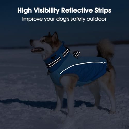 Dog Jackets for Medium Dogs, Windproof & Water Resistant Winter Clothes with D Ring & Adjustable Buckles, Thick Fleece Vest, Zippered Warm Dog Coat-M Blue - color: Blue, size: Medium