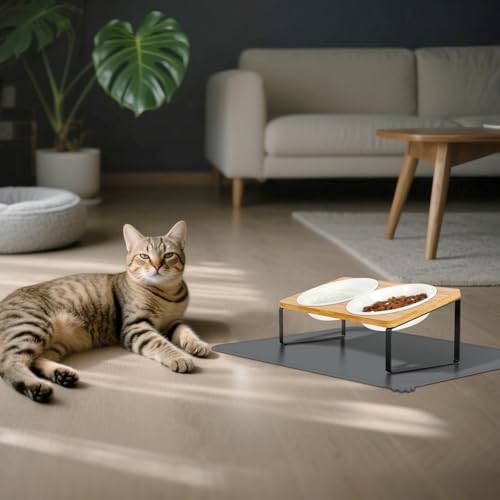 LEAWALK Upgraded Adjustable Height Cat Food Bowls Stand Ceramic Dog Bowls and Slow Feeder Cat Bowl, 15°Tilted Stand Anti Vomiting Raised for Small and Medium Sized Cats Dogs (Creamy White) - color: Creamy White