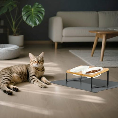 LEAWALK Upgraded Adjustable Height Cat Food Bowls Stand Ceramic Dog Bowls and Slow Feeder Cat Bowl, 15°Tilted Stand Anti Vomiting Raised for Small and Medium Sized Cats Dogs (Creamy White) - color: Creamy White