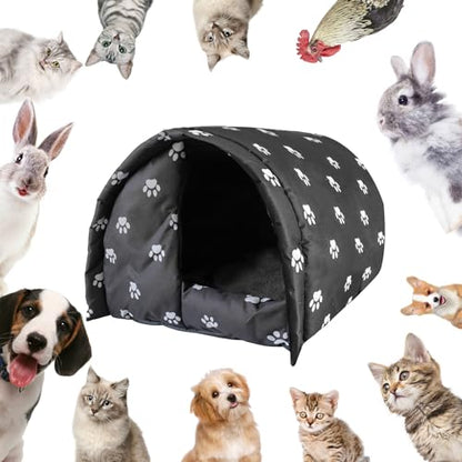 Cat House for Outdoor,Weatherproof Warm Feral Cats Shelter Outside/Indoor Collapsible Insulated Pet Houses Foldable Stray Cat Tent Cave for Kitty Puppy Small Animals Four Season(Black)