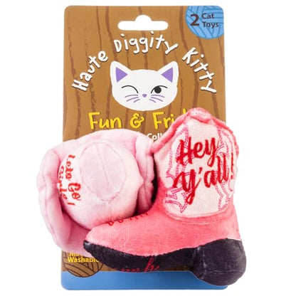 Haute Diggity Kitty Cowgirl Set, Plush Cat Toys Catnip Filled with Interactive Crackle Sound, Safe & Durable Toys for Cat & Kitten, 2 Pcs - style: Kitty Cowgirl Hat + Boot