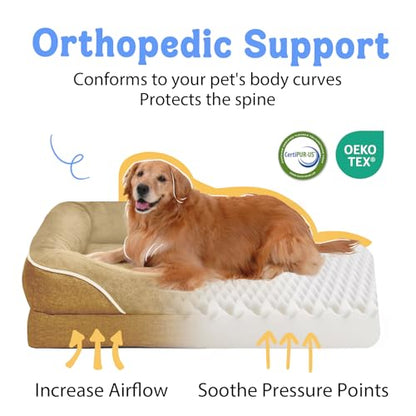 Washable Orthopedic Large Dog Bed - Big Dog Beds with Removable Waterproof Cover and Non-Slip Bottom XL Large Pet Bed with Bolster Extra Large Dogs Bed - color: Brown, size: Large (36"L x 27"W x 7"Th)