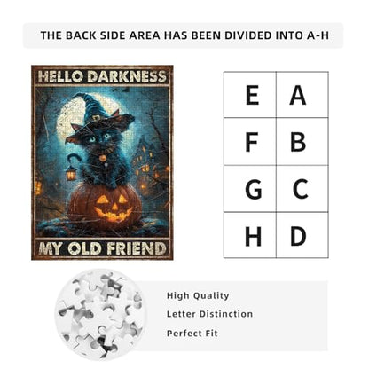 1000 Pieces Jigsaw Puzzles for Adults, Hello Darkness My Old Friend Black Cat Halloween Art Puzzle, Stress Relief Logical Thinking Brain Teaser Puzzle 29.5x19.7 Inch - color: Wooden Puzzle12, size: 1000 Piece pcs