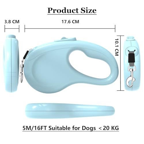 Retractable Dog Leash, 16Ft/5M Light Weight Retractable Leash for Small Medium Dogs/Cats Up to 50lbs, Strong Nylon Tape 360° Tangle-Free One-Hand Brake (Blue) - color: Blue