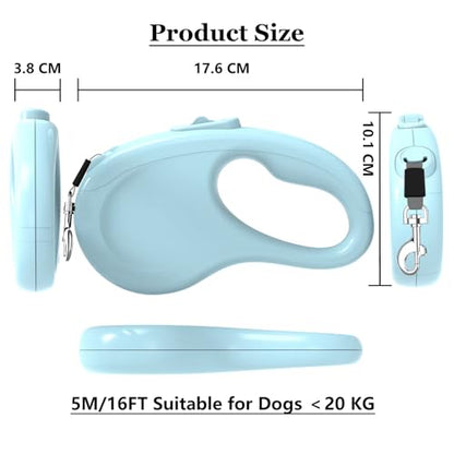 Retractable Dog Leash, 16Ft/5M Light Weight Retractable Leash for Small Medium Dogs/Cats Up to 50lbs, Strong Nylon Tape 360° Tangle-Free One-Hand Brake (Blue) - color: Blue