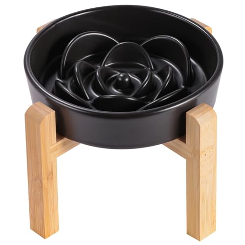 8.26 in Black Dog Bowl Slow Feeder Ceramic for Medium and Large Breed,Elevated/Raised Slow Feeding Dog Food Water Dish Heavy Weighted,Puppy Dish for Fast Eaters,Puzzle Eating Bowl Modern Maze - color: Upgraded Black Slow Feeder Elevated