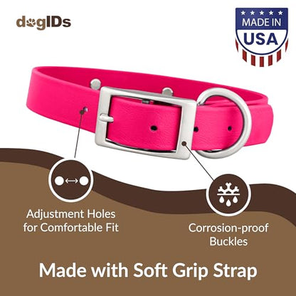 dogIDs Personalized Dog Collar – Custom Waterproof Soft-Grip Biothane with Laser-Engraved Nameplate, Durable & Odor-Resistant, USA Made | Magenta, 1 in x 16 in (Fits Necks Size 14-18 in) - color: Magenta, size: 1 in x 16 in (Fits Necks Size 14-18 in)