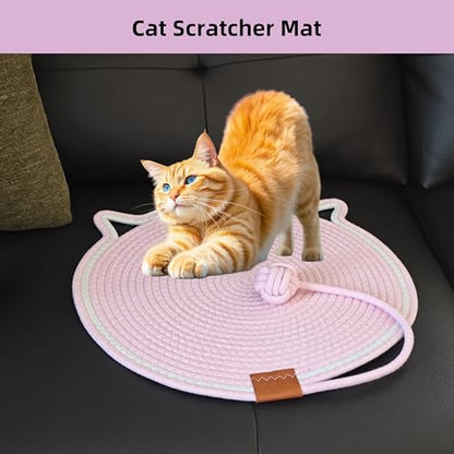 Cat Scratcher Mat, Natural Cotton Rope Cat Scratching Pad, 16.9'' Round Cat Wall & Floor Scratch Pad, Durable Double - Sided Cat Scratcher, Furniture Protector for Wall, Sofa, Couch, Carpet, Pink - color: Pink