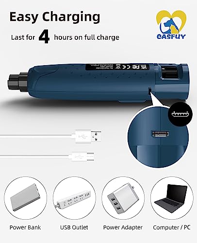 Casfuy Dog Nail Grinder Quiet - (45db) 6-Speed Pet Nail Grinder with 2 LED Lights for Large Medium Small Puppy Dogs/Cats, Professional 3 Ports Rechargeable Electric Dog Nail Trimmer with Dust Cap - color: Blue