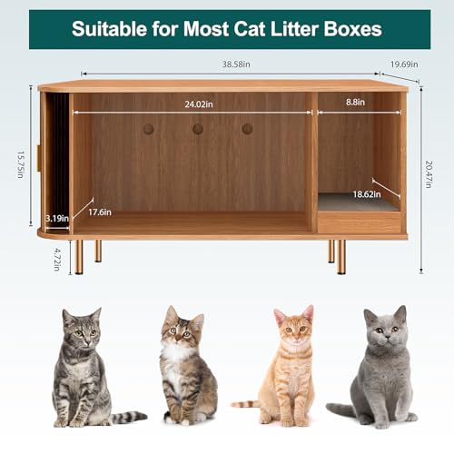 DHH Cat Litter Box Enclosure with Scratch Pad, Sliding Door, 38.5" Cat Litter Furniture Hidden Litter Box Cabinet, Modern Indoor Cat House, TV Stand, Side End Table for Living Room(Yellow Walnut) - color: Yellow oak