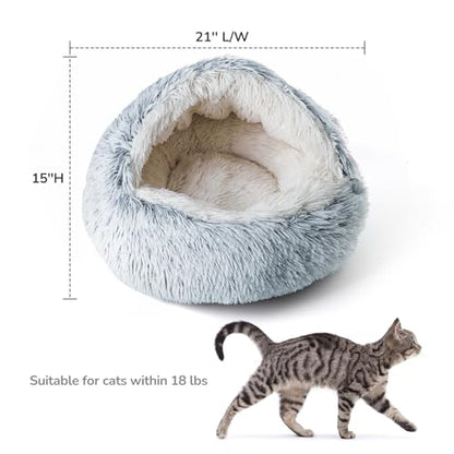 CATISM Cozy Cat Pod - Plush Hooded Cat Bed Cave, Self Warming, Removable Washable with Non-Slip Bottom - color: gray, size: 21.0"L x 21.0"W x 15.0"Th