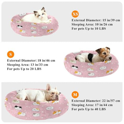 Cat Round Dog Bed, Calming Cat Bed Washable with Removable Cover & Non-Slip Bottom, Soft Cozy Indoor Pet Bed for Living Room, Floor, Sofa, 22" - size: 22"