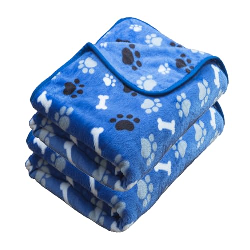 Dog Blanket Paw Bone Pattern 1 Pack 2 Super Soft Warm Flannel Sofa Cover Car Bed Protector, Urine Proof Washable Outdoor Pet Blanket for Puppy Large Dogs & Cats,60"*50" Blue - color: Blue|paw Bone, size: 60*50 inch (Pack of 2)