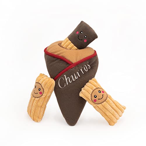 ZippyPaws Burrow- Interactive Dog & Puppy Toys for Boredom, Stimulating Pet Products to Keep Them Busy, Hide & Seek Plush Dog Puzzle, Enrichment Squeaky Toy, for Small & Medium Dogs- Churro Cone - style: Churro Cone