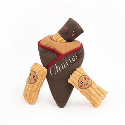 ZippyPaws Burrow- Interactive Dog & Puppy Toys for Boredom, Stimulating Pet Products to Keep Them Busy, Hide & Seek Plush Dog Puzzle, Enrichment Squeaky Toy, for Small & Medium Dogs- Churro Cone - style: Churro Cone