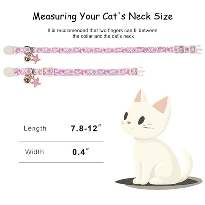 2 Pack Pink Cat Collars - Summer Breakaway Girl Cat Collars, Adjustable Kitten Safety Collar for Small Dogs Puppy, Cute Plaid & Mermaid Pet Collar with Bell & Pendant - color: Pink Plaid&Mermaid