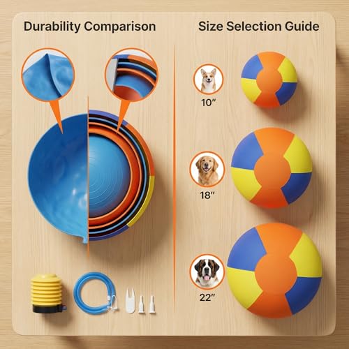 10/18/22" Herding Ball for Dogs & Horses - Tear-Resistant Inflatable Toy with Heavy-Duty Handle Cover & Pump - Durable Exercise Ball for Large Pets (Medium) - size: Medium
