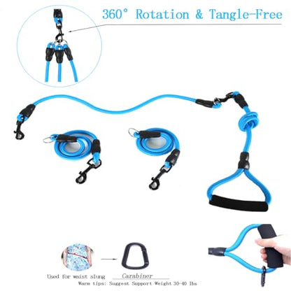 3 in 1 Durable Nylon Dog Leash with Padded Handle, 360° Swivel No Tangle Climbing Rope Removable Pet Traction Rope, Lead for Medium Large Dogs Blue - color: Blue