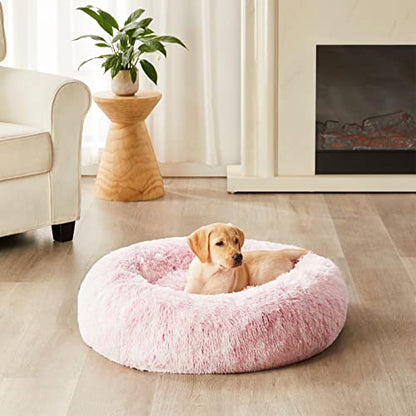 WNPETHOME Calming Dog Bed Cat Bed Donut, Faux Fur Pet Bed Self-Warming Donut Cuddler, Comfortable Round Plush Dog Beds (20 x 20 x 8 Inch, Light Pink) - color: light pink, size: 20"L x 20"W x 8"Th