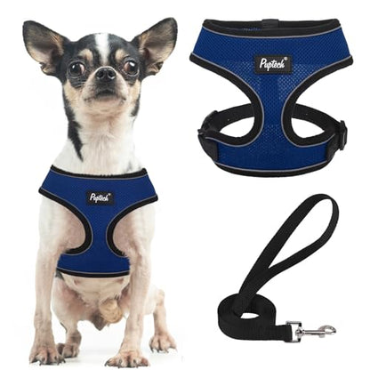 PUPTECK Soft Mesh Dog Harness and Leash Set Pet Puppy Cat Comfort Padded Vest No Pull Harnesses, Solid NavyBlue, XS - color: NavyBlue, size: XS (NECK: 10", CHEST: 10"-14")